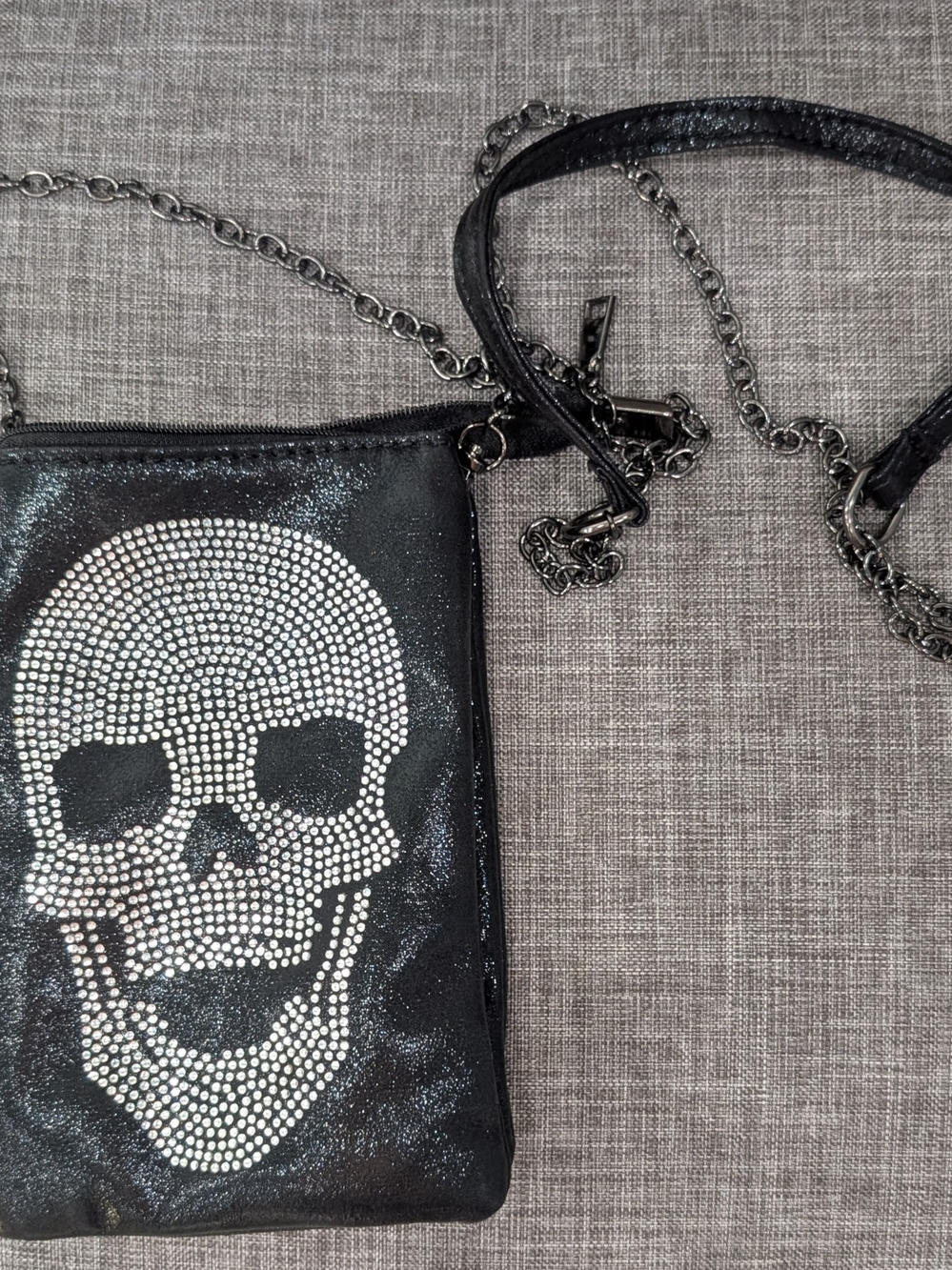 Black Rhinestone Skull Crossbody Bag